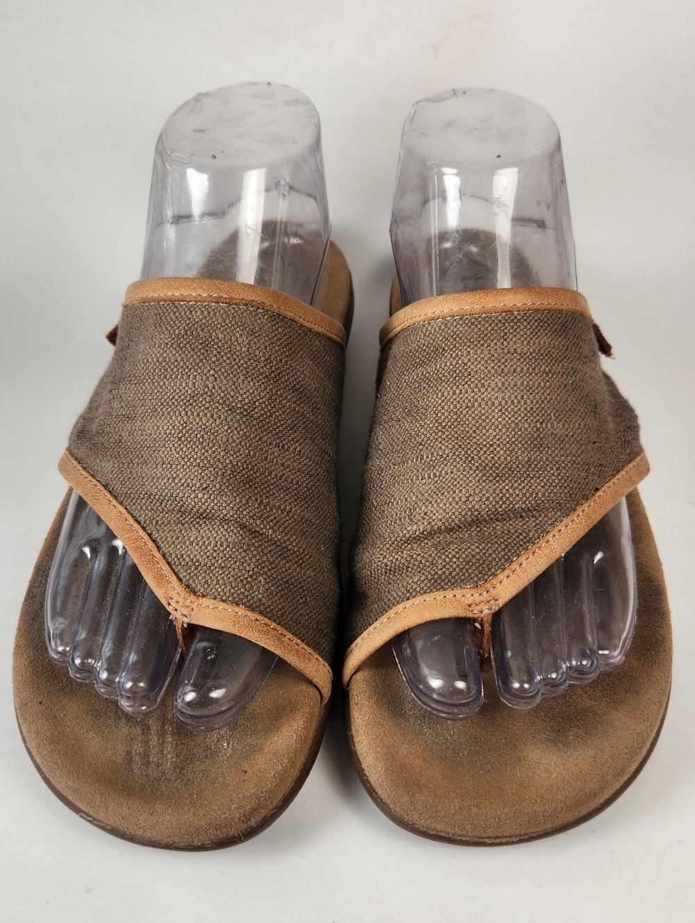 Taos Footwear Brown Canvas Slide Sandals with Tan Trim - Picture 4 of 11